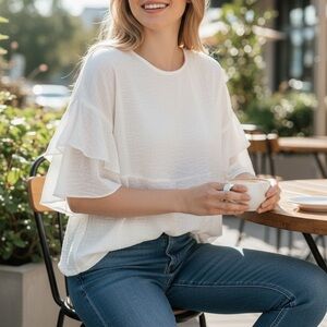 Anthropology Eri + Ali White Ruffle Sleeve Size XS Oversized